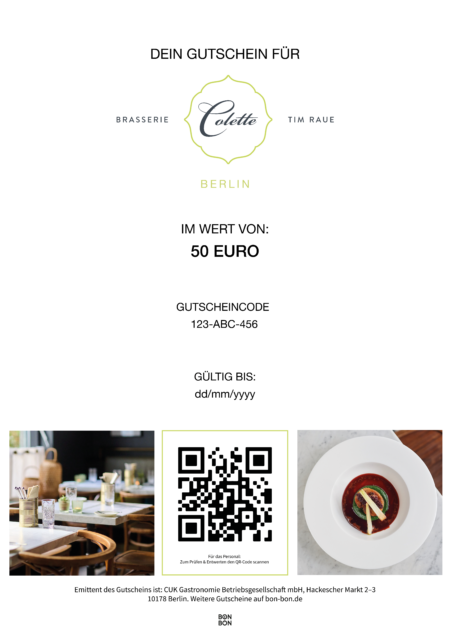 Restaurant-Gutschein für Brasserie Colette Tim Raue Berlin